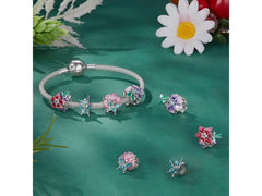 Butterfly Chrysanthemum 925 Silver Charm - Multi Color