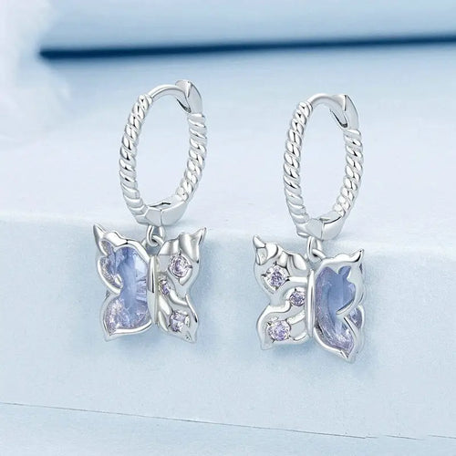 Butterfly Earring - 925 sterling silver - Purple