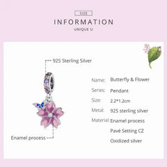 Butterfly Flower 925 Silver Charm - Multi Color