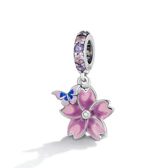 Butterfly Flower 925 Silver Charm - Multi Color