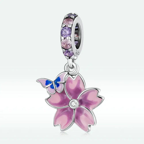 Butterfly Flower 925 Silver Charm - Multi Color