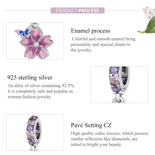 Butterfly Flower 925 Silver Charm - Multi Color