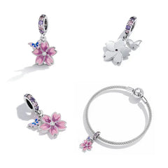 Butterfly Flower 925 Silver Charm - Multi Color