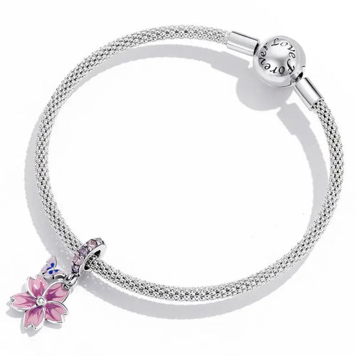 Butterfly Flower 925 Silver Charm - Multi Color