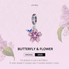 Butterfly Flower 925 Silver Charm - Multi Color