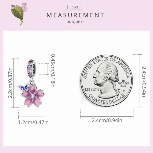 Butterfly Flower 925 Silver Charm - Multi Color