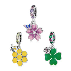 Butterfly Flower 925 Silver Charm - Multi Color
