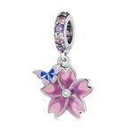 Butterfly Flower 925 Silver Charm - Multi Color