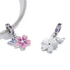 Butterfly Flower 925 Silver Charm - Multi Color