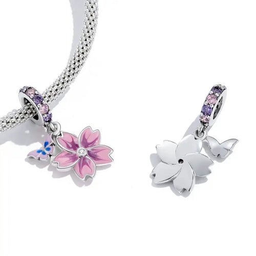 Butterfly Flower 925 Silver Charm - Multi Color