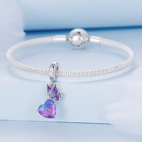 Butterfly Hanging 925 Silver Charm - Multi Color