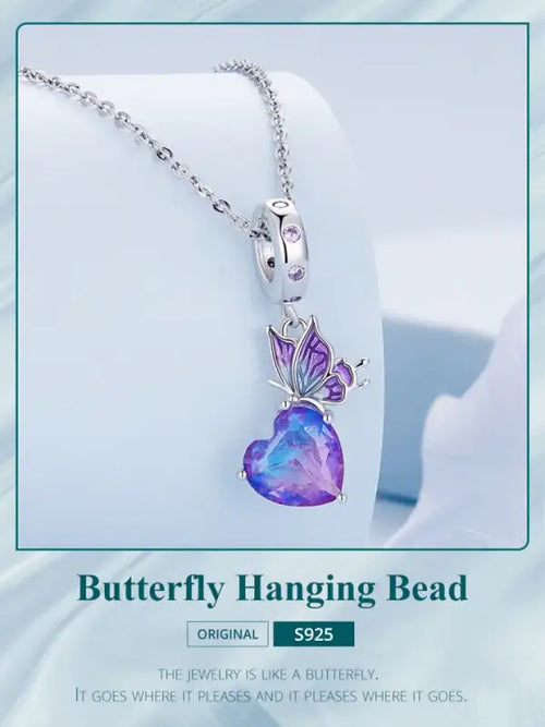 Butterfly Hanging 925 Silver Charm - Multi Color