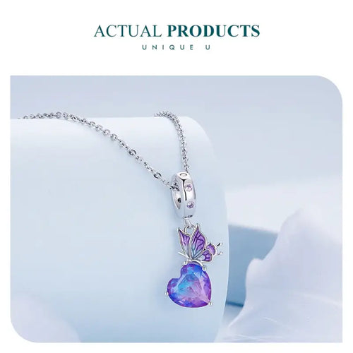 Butterfly Hanging 925 Silver Charm - Multi Color