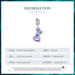 Butterfly Hanging 925 Silver Charm - Multi Color