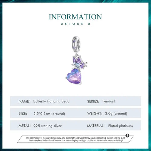 Butterfly Hanging 925 Silver Charm - Multi Color
