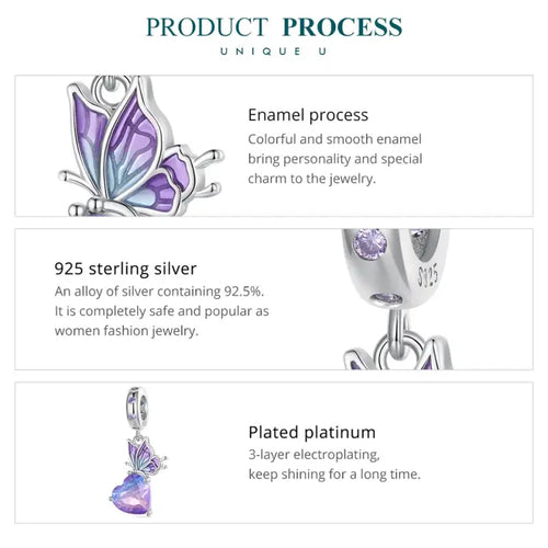 Butterfly Hanging 925 Silver Charm - Multi Color