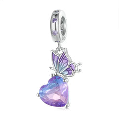 Butterfly Hanging 925 Silver Charm - Multi Color