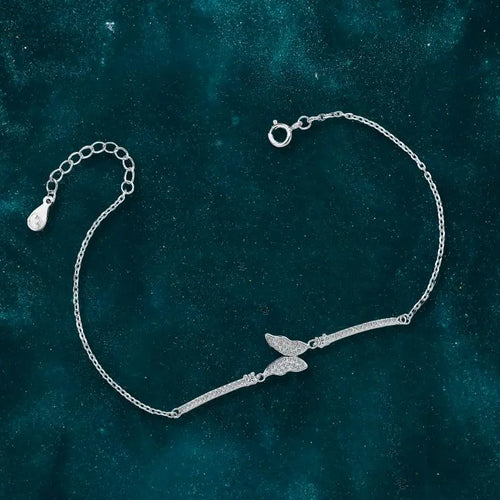 Butterfly Pendant with Zirconia Stones - 925 Sterling Silver - Transparent - Bracelets