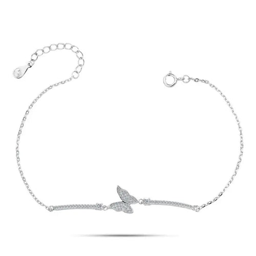 Butterfly Pendant with Zirconia Stones - 925 Sterling Silver - Transparent - Bracelets