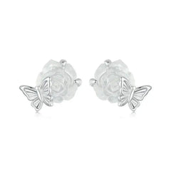 Butterfly Rose 925 Silver Earring - Transparent
