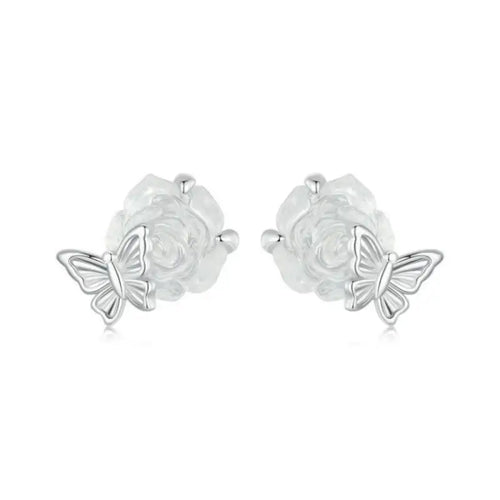 Butterfly Rose 925 Silver Earring - Transparent