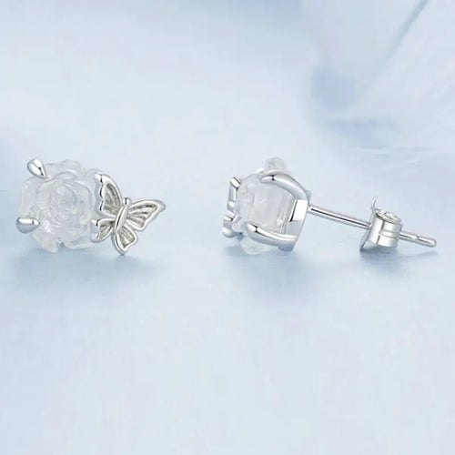Butterfly Rose 925 Silver Earring - Transparent