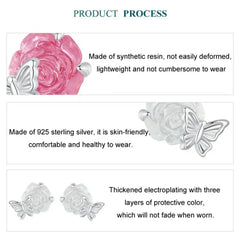 Butterfly Rose 925 Silver Earring - Transparent