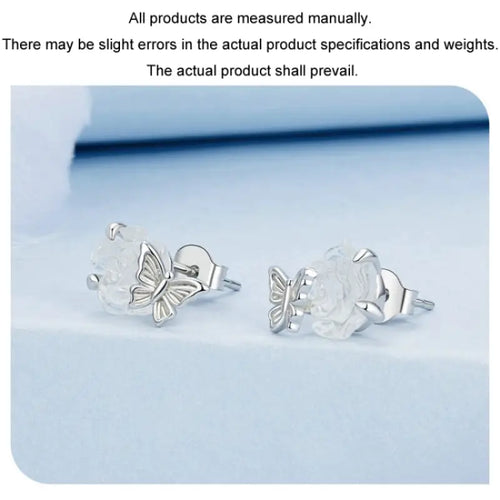 Butterfly Rose 925 Silver Earring - Transparent