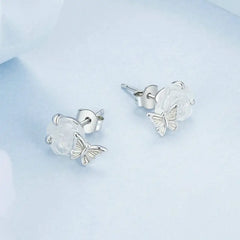 Butterfly Rose 925 Silver Earring - Transparent