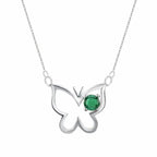 Butterfly with Green stone 925 Silver Necklace - Green - NECKLACES