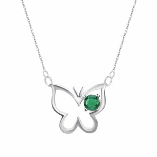 Butterfly with Green stone 925 Silver Necklace - Green - NECKLACES