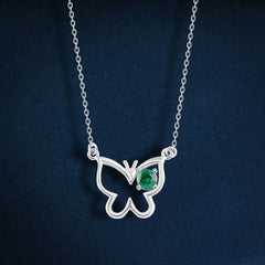Butterfly with Green stone 925 Silver Necklace - Green - NECKLACES