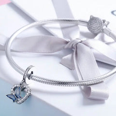 Butterfly with Heart 925 Silver Charm - White
