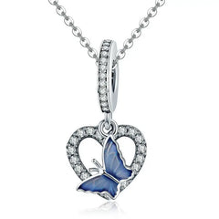 Butterfly with Heart 925 Silver Charm - White