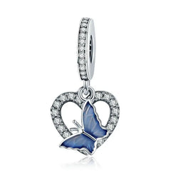 Butterfly with Heart 925 Silver Charm - White