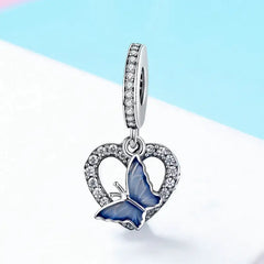 Butterfly with Heart 925 Silver Charm - White