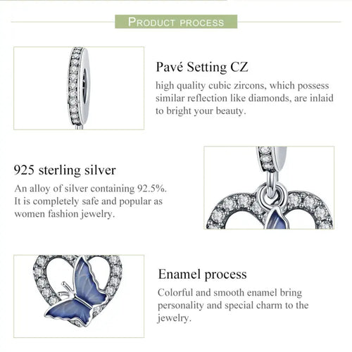 Butterfly with Heart 925 Silver Charm - White