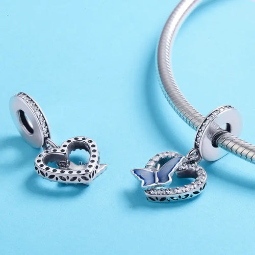Butterfly with Heart 925 Silver Charm - White