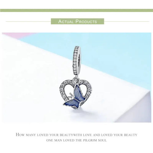 Butterfly with Heart 925 Silver Charm - White