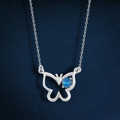 Butterfly with light blue stone - 925 Silver Necklace - Blue - NECKLACES