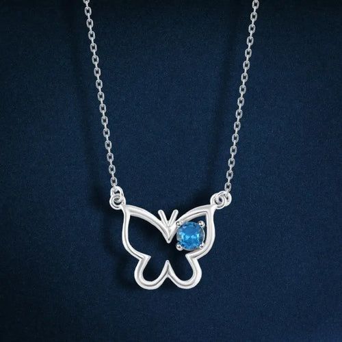 Butterfly with light blue stone - 925 Silver Necklace - Blue - NECKLACES