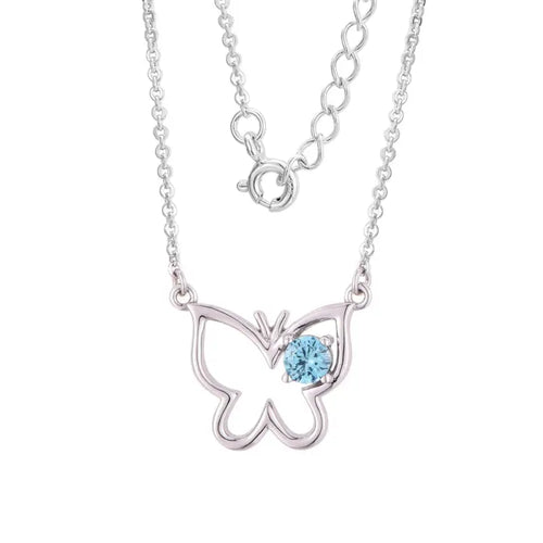 Butterfly with light blue stone - 925 Silver Necklace - Blue - NECKLACES