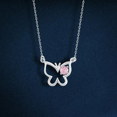 Butterfly with rose pink stone - 925 Sterling Silver - Pink - NECKLACES