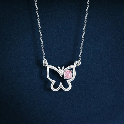 Butterfly with rose pink stone - 925 Sterling Silver - Pink - NECKLACES