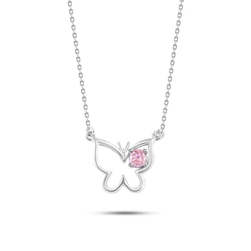 Butterfly with rose pink stone - 925 Sterling Silver - Pink - NECKLACES