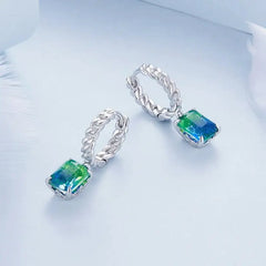 Chain Ear Blue and Green Tourmaline Hoop Earring - 925 sterling silver - Multi Color
