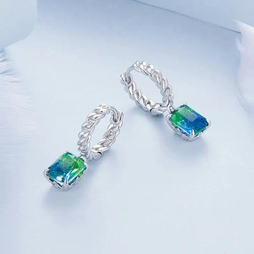 Chain Ear Blue and Green Tourmaline Hoop Earring - 925 sterling silver - Multi Color