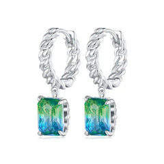 Chain Ear Blue and Green Tourmaline Hoop Earring - 925 sterling silver - Multi Color