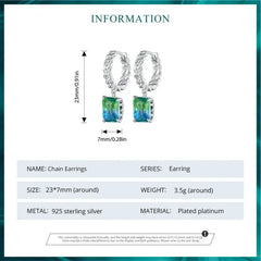 Chain Ear Blue and Green Tourmaline Hoop Earring - 925 sterling silver - Multi Color