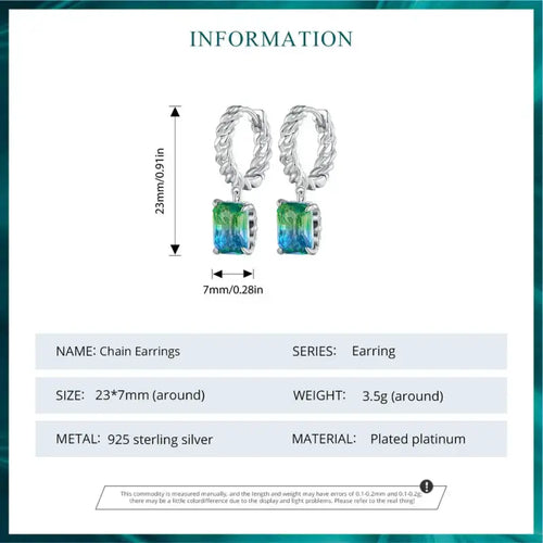 Chain Ear Blue and Green Tourmaline Hoop Earring - 925 sterling silver - Multi Color